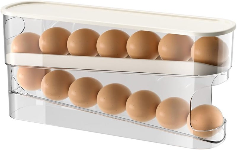 Sipobuy Auto Rolling Egg Holder for Fridge, Egg Dispenser/Organizer/Storage/Container with Lid for Refrigerator, Sturdy and Durable Space-Saving Egg Tray for 12 Large Eggs - Image 1
